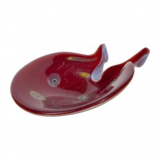 Red and white millefiore glass bowl